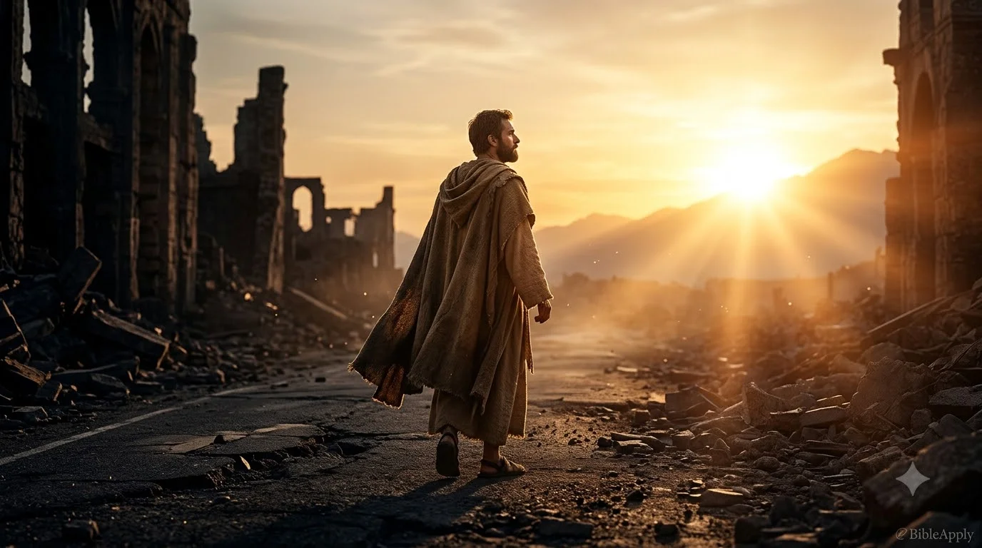 Person turning toward a sunrise representing prayer and seeking Gods will